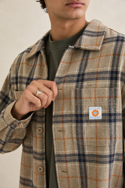 Oscar Check LS Shirt - Stone