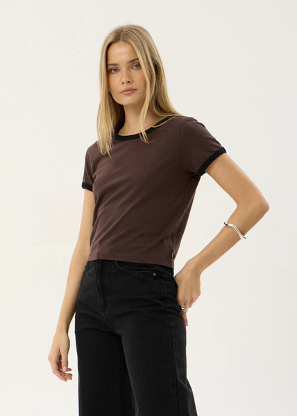 Carmen Hemp Ringer Tee - Coffee/Black