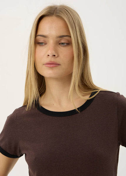 Carmen Hemp Ringer Tee - Coffee/Black
