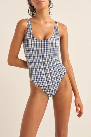 London Check Scoop Neck One Piece - Navy