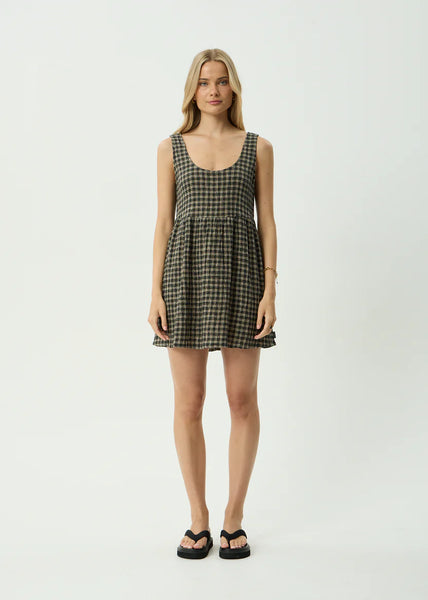 Jesse Seersucker Mini Dress - Tan/Olive Check