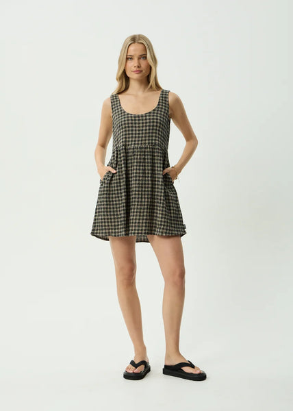 Jesse Seersucker Mini Dress - Tan/Olive Check