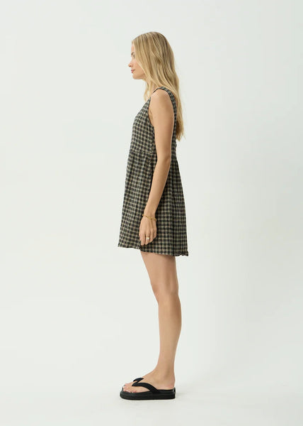 Jesse Seersucker Mini Dress - Tan/Olive Check
