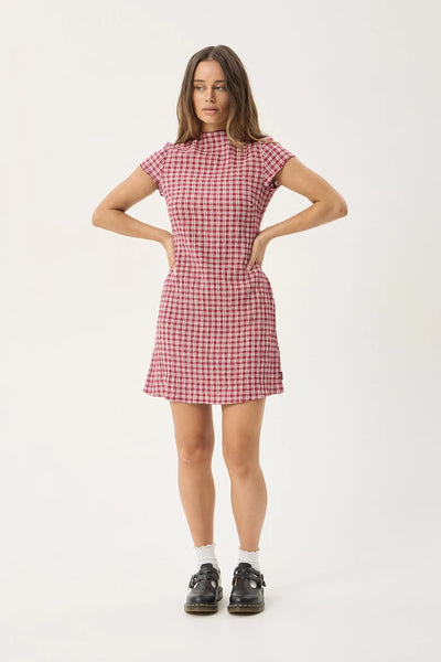 Elodie Seersucker Mini Dress - Base Burgundy Check