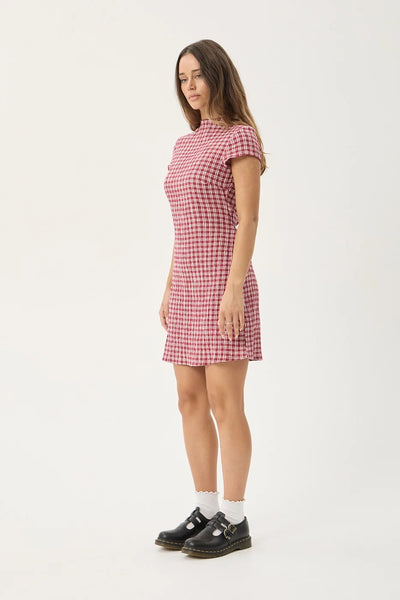 Elodie Seersucker Mini Dress - Base Burgundy Check