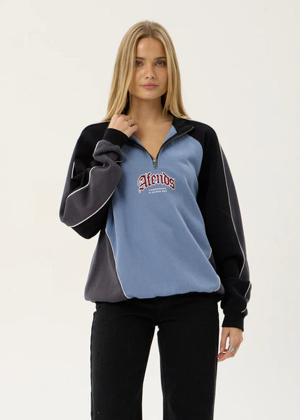 Occupancy Panelled 1/4 Zip Jumper - Slate Blue