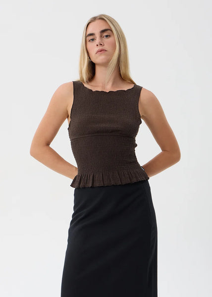 Cedar Seersucker Sleeveless Top - Coffee