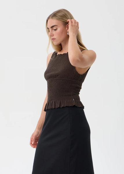 Cedar Seersucker Sleeveless Top - Coffee