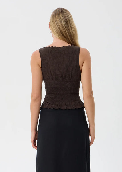 Cedar Seersucker Sleeveless Top - Coffee