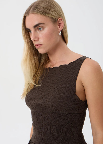 Cedar Seersucker Sleeveless Top - Coffee