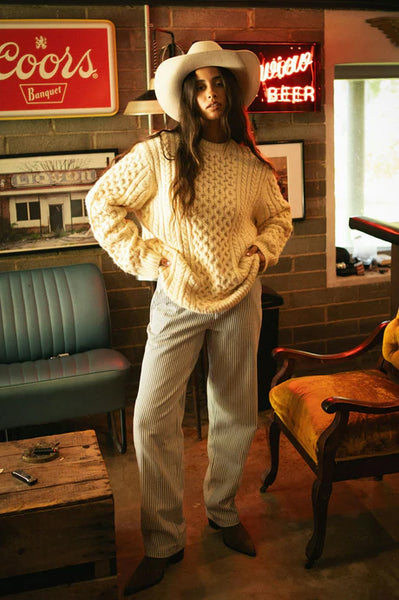 Classic Fisherman Cable Knit Sweater - Oatmeal