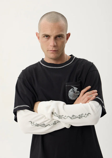 Heavy Parts Layered Waffle LS Tee - Stone Black