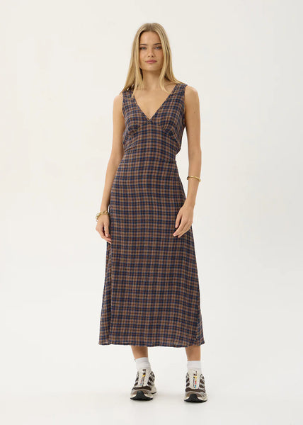 Tully Hemp Seersucker Maxi Dress - Shev Indigo Check