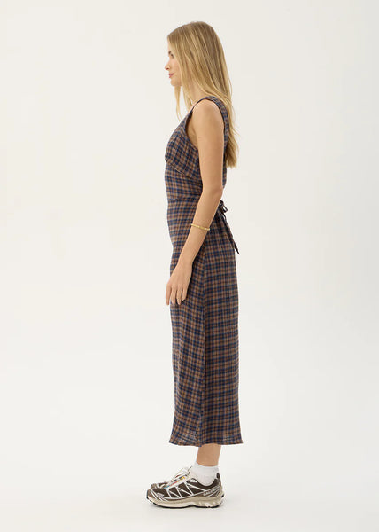 Tully Hemp Seersucker Maxi Dress - Shev Indigo Check