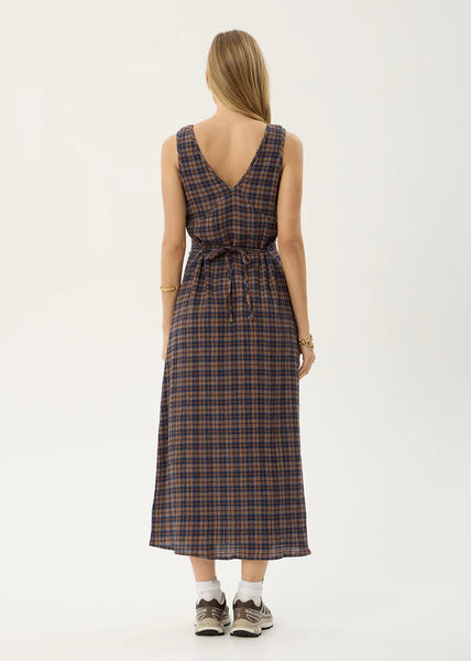 Tully Hemp Seersucker Maxi Dress - Shev Indigo Check