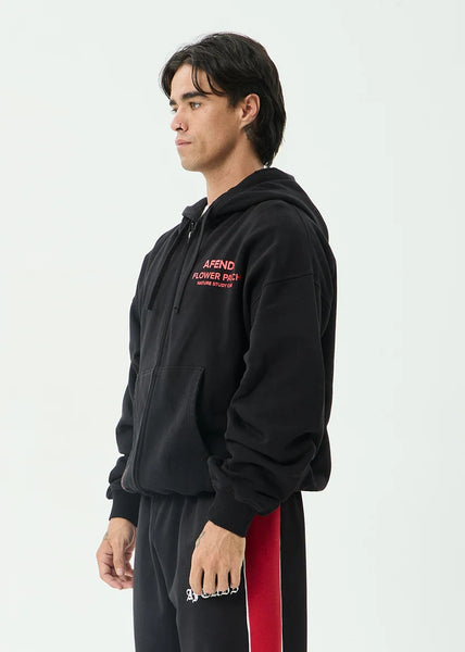 Flower Patch Boxy Zip Hood - Stone Black