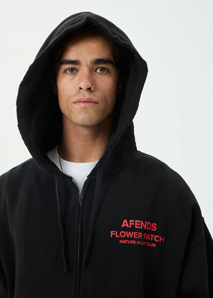 Flower Patch Boxy Zip Hood - Stone Black