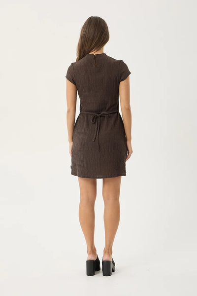 Elodie Seersucker Mini Dress - Coffee