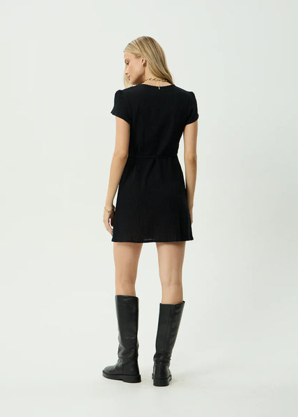 Farah Seersucker Wrap Mini Dress - Black