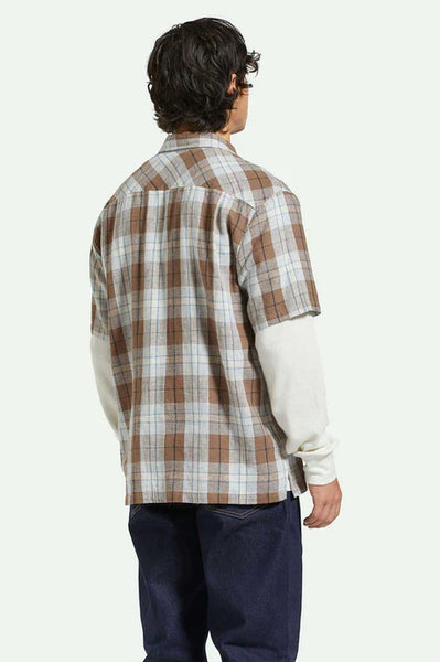 Cru Linen Blend Relaxed SS Woven Shirt - Brown Blue