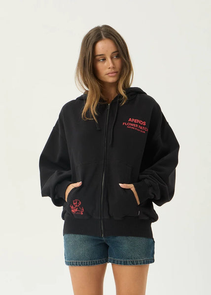 Flower Patch Boxy Zip Hood - Stone Black