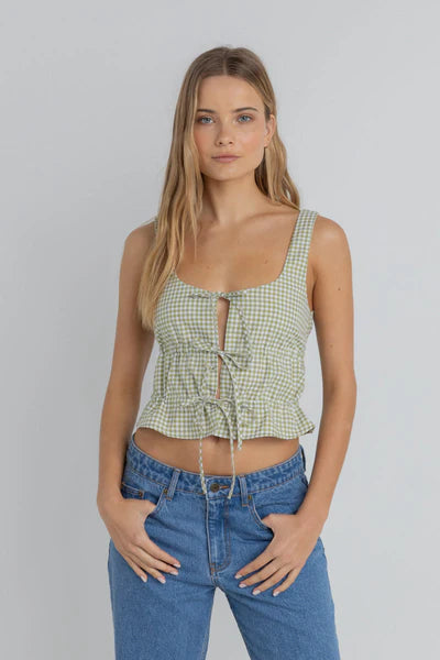 Gloria Tie Front Top - Green