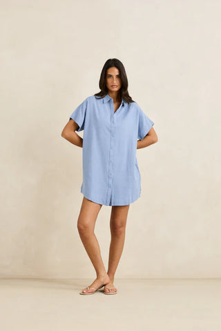 Classic Shirt Dress - Steel Blue