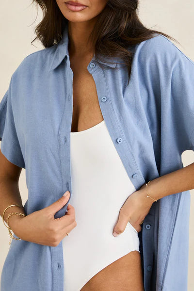 Classic Shirt Dress - Steel Blue