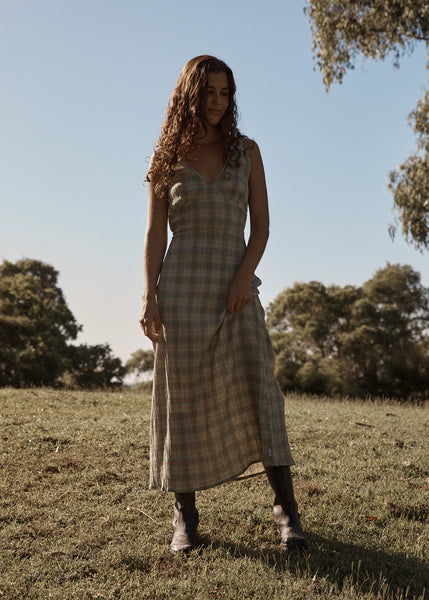 Position Seersucker Maxi Dress - Green Check