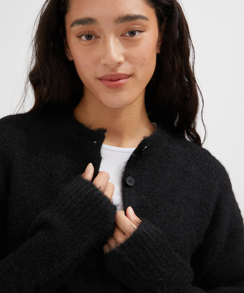 Fluffy Knit Cardigan - Black