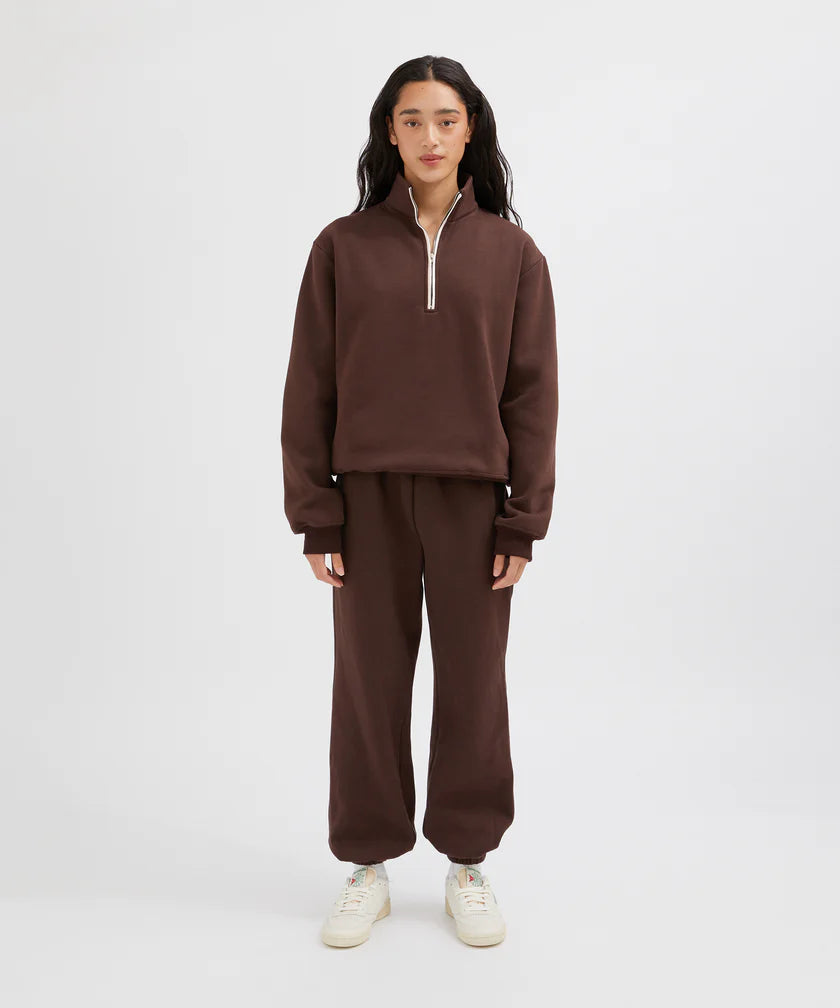 Contrast Half Zip Sweat - Choc/Pink