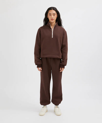 Contrast Half Zip Sweat - Choc/Pink