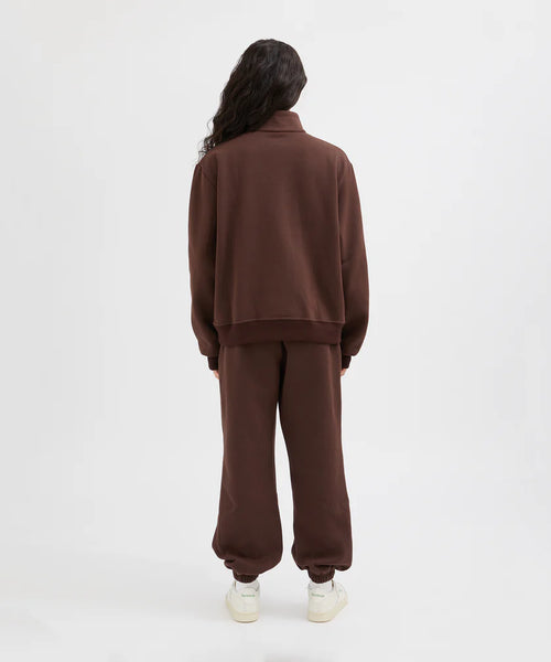 Contrast Half Zip Sweat - Choc/Pink