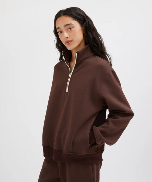 Contrast Half Zip Sweat - Choc/Pink