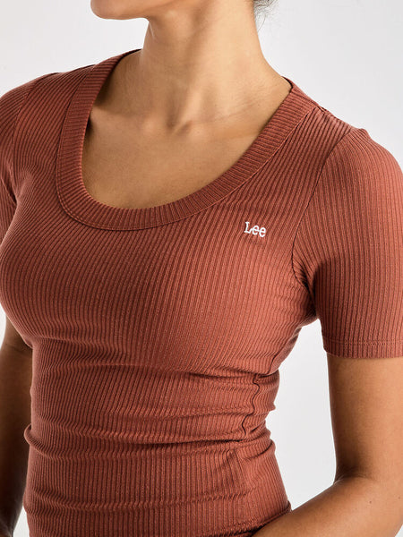 Scoop Slim Rib Tee - Terracotta