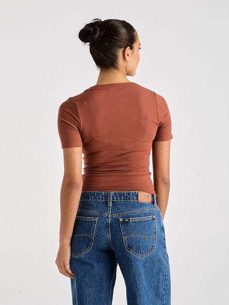 Scoop Slim Rib Tee - Terracotta