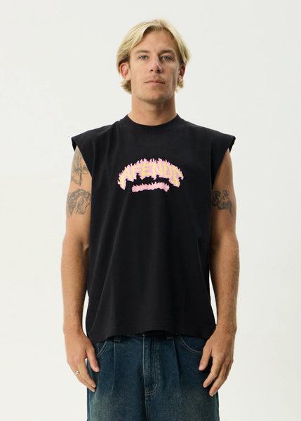 Flame On Sleeveless Tee - Stone Black