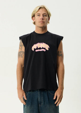 Flame On Sleeveless Tee - Stone Black