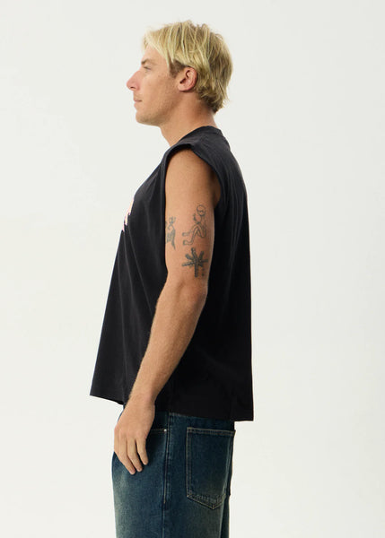 Flame On Sleeveless Tee - Stone Black