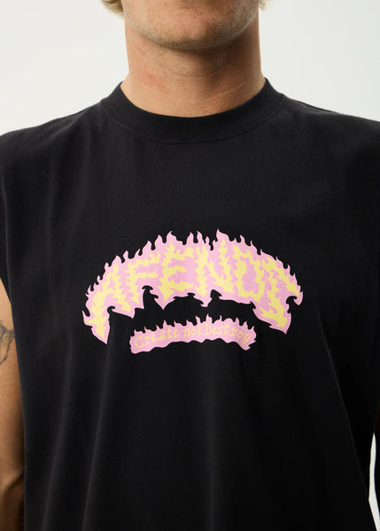 Flame On Sleeveless Tee - Stone Black