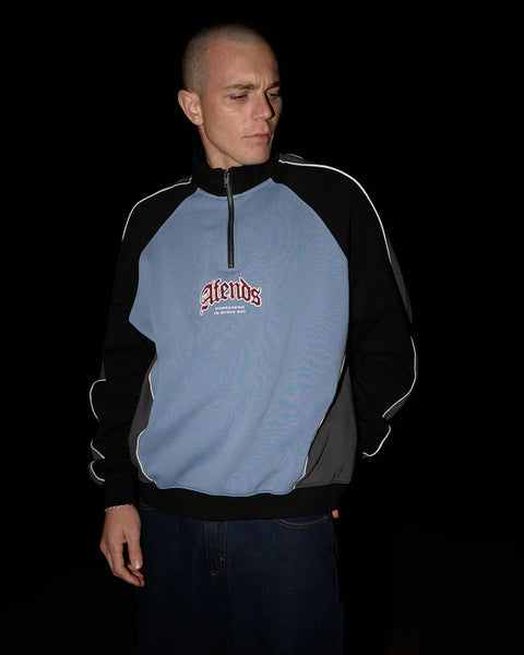 Occupancy Panelled 1/4 Zip Jumper - Slate Blue