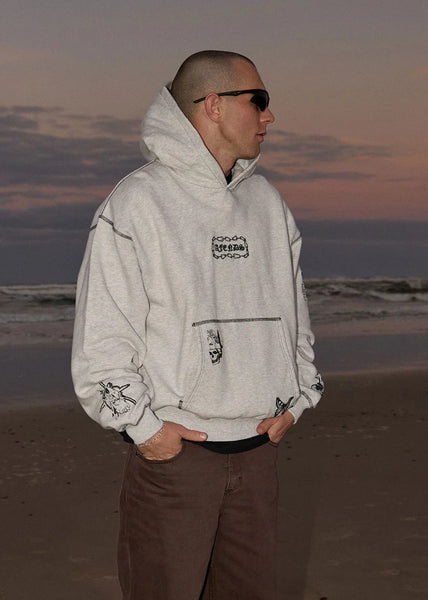 Spiritual Distressed Boxy Hood - Grey Marle