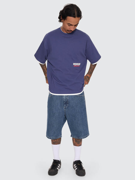 Worship Half Court Box Crop Layer Tee - Medieval Blue