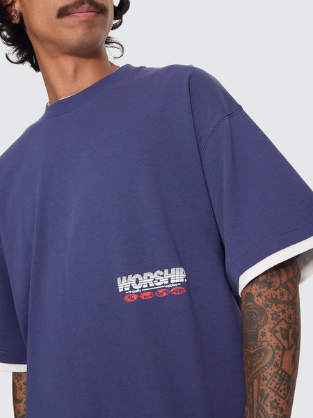 Worship Half Court Box Crop Layer Tee - Medieval Blue
