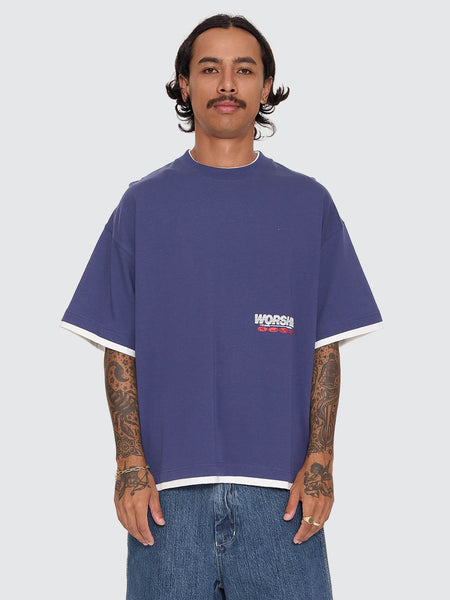Worship Half Court Box Crop Layer Tee - Medieval Blue