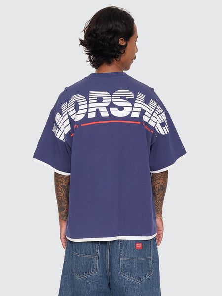 Worship Half Court Box Crop Layer Tee - Medieval Blue