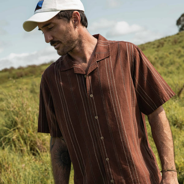 Washed Camp Collar Shirt - Brown Multi