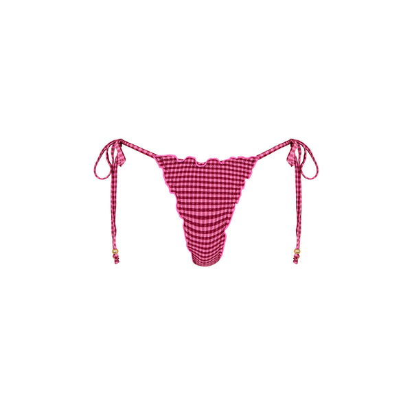 Kulani Kinis Lettuce Edge Thong Tie Bikini Bottom in Cherry Kiss - front view