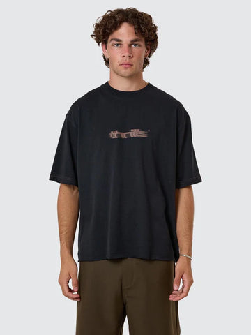 Metamorphic Daze Box Fit Oversized Cropped raw Hem Tee - Washed Black