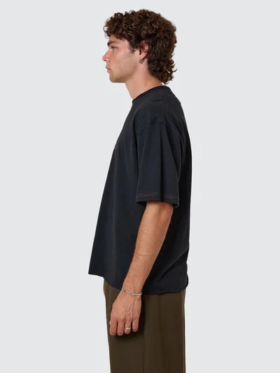 Metamorphic Daze Box Fit Oversized Cropped raw Hem Tee - Washed Black